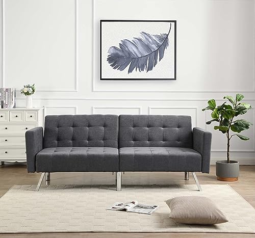 Sofa Bed with Convertible Folding Function, Lounge Couch Loveseat with 3 Adjustable Positions, Sturdy Metal Legs Support, Sleeper Sofa for Living Room Bedroom Apartment Reading Room (Dark Gray)