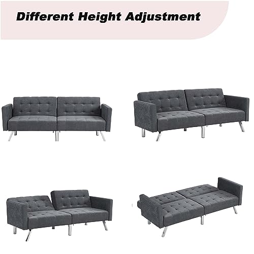 Sofa Bed with Convertible Folding Function, Lounge Couch Loveseat with 3 Adjustable Positions, Sturdy Metal Legs Support, Sleeper Sofa for Living Room Bedroom Apartment Reading Room (Dark Gray)