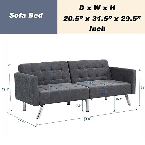 Sofa Bed with Convertible Folding Function, Lounge Couch Loveseat with 3 Adjustable Positions, Sturdy Metal Legs Support, Sleeper Sofa for Living Room Bedroom Apartment Reading Room (Dark Gray)