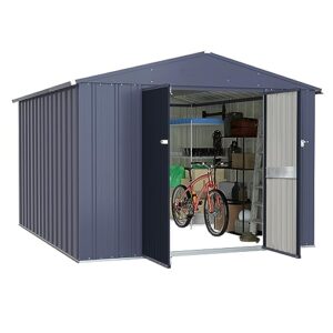 mupater 8 x 12 ft outdoor storage shed, galvanized metal garden tool shed, patio furniture storage house with double slooping roof, lockable door and vents for backyard and patio, grey