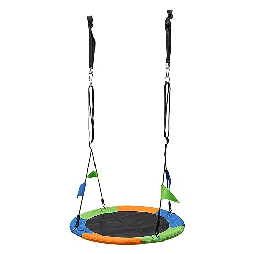 3.2ft Saucer Tree Swing, Round Outdoor Swing for 3Kids/2Adults-661lb Weight Capacity, 900D Oxford Waterproof, Tree Hanging Straps, Adjustable Ropes, Steel Frame, Swing Seat for Children Backyard