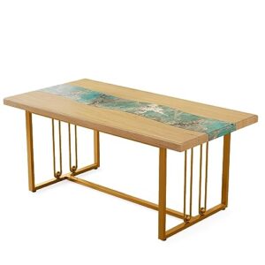 Tribesigns 63 Inches Dining Table with Amazonian Green Faux Marble & Light Brown Finish, Modern Kitchen Tables with Stylish Metal Legs, Rectangular Restaurant Table for 4, Easy Assembly, Only Table