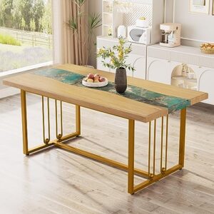 tribesigns 63 inches dining table with amazonian green faux marble & light brown finish, modern kitchen tables with stylish metal legs, rectangular restaurant table for 4, easy assembly, only table