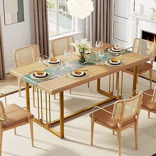 Tribesigns 63 Inches Dining Table with Amazonian Green Faux Marble & Light Brown Finish, Modern Kitchen Tables with Stylish Metal Legs, Rectangular Restaurant Table for 4, Easy Assembly, Only Table