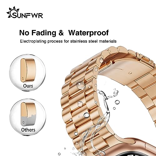 SUNFWR Compatible with Apple Watch Band 45mm 44mm 42mm for Men Women, Stainless Steel Metal iWatch Band with Case for Apple Watch Series 8/7/6/5/4/3/2/1/SE/SE2 (Rose Gold, 42mm/44mm/45mm)