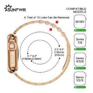 SUNFWR Compatible with Apple Watch Band 45mm 44mm 42mm for Men Women, Stainless Steel Metal iWatch Band with Case for Apple Watch Series 8/7/6/5/4/3/2/1/SE/SE2 (Rose Gold, 42mm/44mm/45mm)