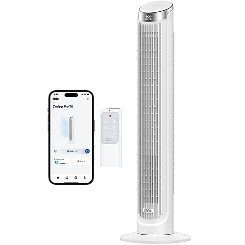 Dreo Smart Tower Fans that Blow Cold Air, Standing Fan for Bedroom, 90° Oscillating, 26ft/s Velocity Quiet Floor Fan with Remote, 8H Timer, Voice Control Bladeless Fans for Indoors, Works with Alexa, White