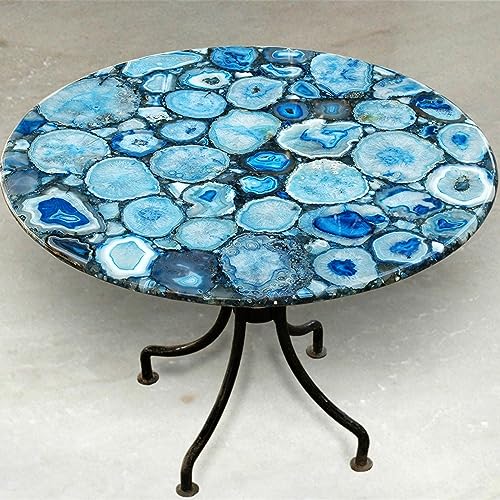 54 x 54 Inches Black Agate Stone Resin Art Living Room Table with Luxurious Look Round Shape Marble Dining Table Top