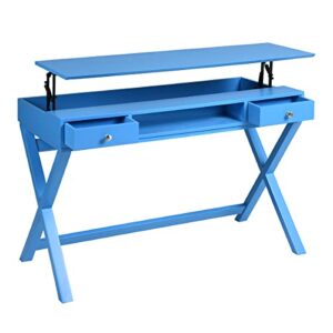 AVGVLIJ Lift Desk with 2 Drawer Storage, Computer Desk with Lift Table Top, Adjustable Height Home Study Writing Table Desk for Office, Home, Living Room (Blue)