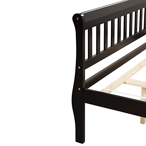 OPTOUGH Queen Size Pine Wood Platform Bed Frame with Headboard Simple Design, Suitable for Teenagers, Adults, Espresso