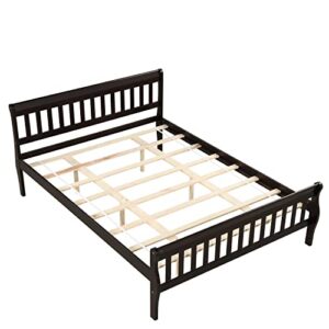 OPTOUGH Queen Size Pine Wood Platform Bed Frame with Headboard Simple Design, Suitable for Teenagers, Adults, Espresso