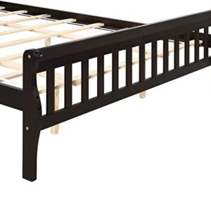 OPTOUGH Queen Size Pine Wood Platform Bed Frame with Headboard Simple Design, Suitable for Teenagers, Adults, Espresso