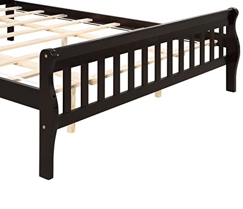 OPTOUGH Queen Size Pine Wood Platform Bed Frame with Headboard Simple Design, Suitable for Teenagers, Adults, Espresso