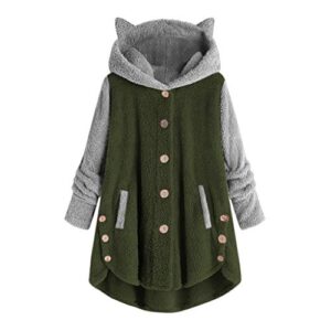 sdwingk winter coats for women,plus size fleece sherpa jacket thicken warm jacket fashion hooded overcoat with fur hood