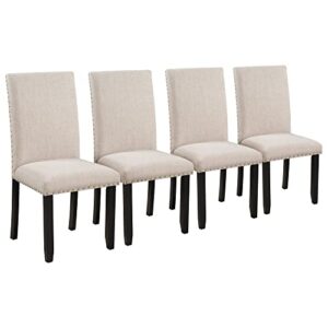 OPTOUGH 5 Piece Faux Marble Dining Set, Include 1 Fauxmarble Table and 4 Thicken Cushion Chairs for Four, Breakfast Nook, Bar, Living Room, Home, White/Beige+Black
