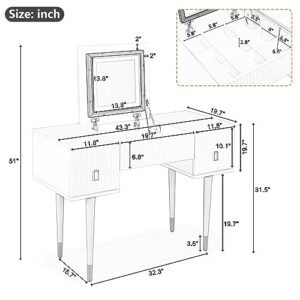 Melpomene Vanity Desk Set with LED Lighted Mirror & LED Light,Makeup Vanity Table Set with 2 Drawers,White and Gray