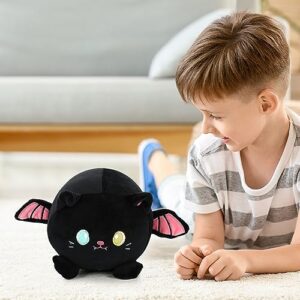 Black Cat Plush Pillow with Luminous Eyes, 10in Stuffed Animals Cute Black Kitten, Strip Soft Plushies Hugging Plush Squishy Pillow Toy Gifts for Kids Birthday Party Bedding Sleeping