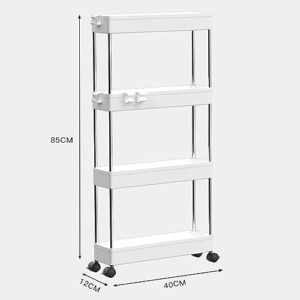 Camidy Rolling Storage Cart, 4-Tier Bathroom Organizer Utility Cart Laundry Room Organization Mobile Shelving Unit with Hooks, Lockable Wheel for Kitchen Bedroom Office
