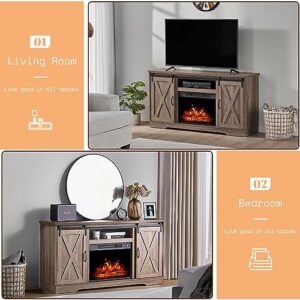 AMERLIFE 5-Piece Farmhouse Table Set Includes Fireplace TV Stand, Coffee Table& Two End Tables with Charging Station and USB Ports, for Living Room, Barnwood