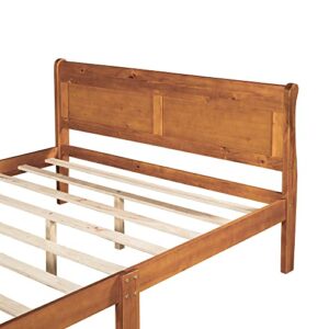OPTOUGH Wood Queen Size Platform Bed with Headboard and Wooden Slat Support, Modern Bedroom Furniture Strong and Durable (Oak)