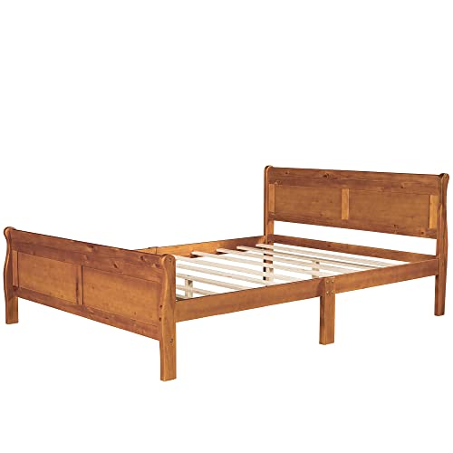OPTOUGH Wood Queen Size Platform Bed with Headboard and Wooden Slat Support, Modern Bedroom Furniture Strong and Durable (Oak)