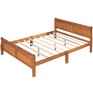 OPTOUGH Wood Queen Size Platform Bed with Headboard and Wooden Slat Support, Modern Bedroom Furniture Strong and Durable (Oak)