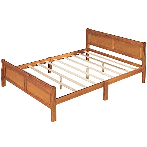 OPTOUGH Wood Queen Size Platform Bed with Headboard and Wooden Slat Support, Modern Bedroom Furniture Strong and Durable (Oak)