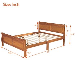 OPTOUGH Wood Queen Size Platform Bed with Headboard and Wooden Slat Support, Modern Bedroom Furniture Strong and Durable (Oak)