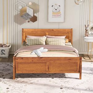 OPTOUGH Wood Queen Size Platform Bed with Headboard and Wooden Slat Support, Modern Bedroom Furniture Strong and Durable (Oak)