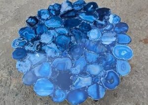 36 x 36 inches blue agate stone resin dining table top round shape marble office table with luxurious look