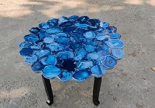 36 x 36 Inches Blue Agate Stone Resin Dining Table Top Round Shape Marble Office Table with Luxurious Look