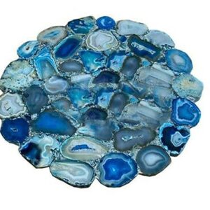 36 x 36 Inches Blue Agate Stone Resin Dining Table Top Round Shape Marble Office Table with Luxurious Look