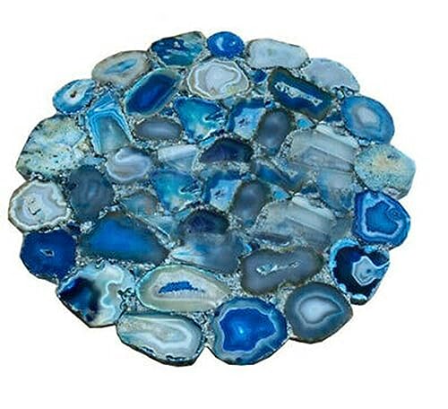 36 x 36 Inches Blue Agate Stone Resin Dining Table Top Round Shape Marble Office Table with Luxurious Look