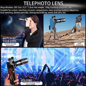 High Power 28x HD Phone Telephoto Lens Cell Phone Camera Lens Kit 198 Degree Ultra Wide Angle Fisheye Lens