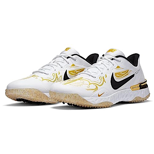 Nike Men's Alpha Huarache Elite 3 Premium Turf Baseball Shoes (11.5 US, White/Metallic Vivid Gold/Black)