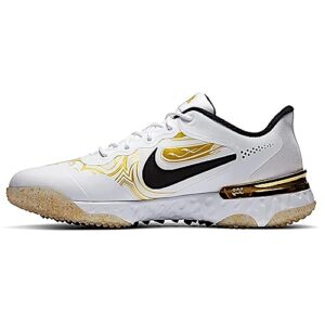 Nike Men's Alpha Huarache Elite 3 Premium Turf Baseball Shoes (11.5 US, White/Metallic Vivid Gold/Black)