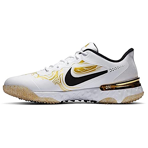 Nike Men's Alpha Huarache Elite 3 Premium Turf Baseball Shoes (11.5 US, White/Metallic Vivid Gold/Black)