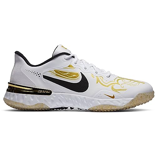 Nike Men's Alpha Huarache Elite 3 Premium Turf Baseball Shoes (11.5 US, White/Metallic Vivid Gold/Black)