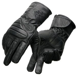 milwaukee leather sh451 men's black leather gauntlet racing motorcycle hand gloves with wrist and knuckle padding protection - 3x-large