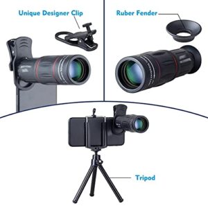 WUDILU 18X Monocular Zoom Optical Cell Phone Lens Universal for Smartphones Clip Telephoto Camera Lens