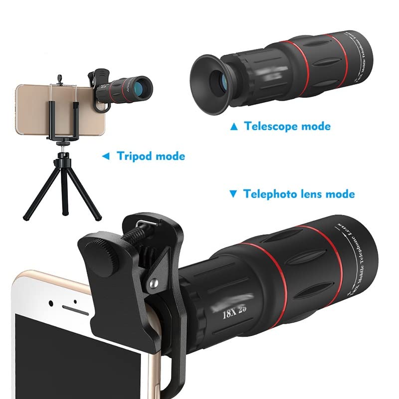 WUDILU 18X Monocular Zoom Optical Cell Phone Lens Universal for Smartphones Clip Telephoto Camera Lens