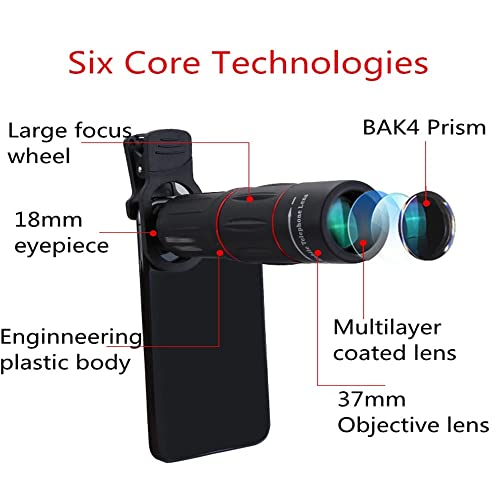 WUDILU 18X Monocular Zoom Optical Cell Phone Lens Universal for Smartphones Clip Telephoto Camera Lens