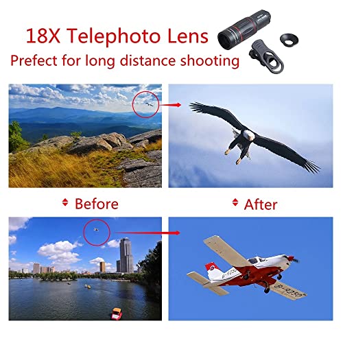 WUDILU 18X Monocular Zoom Optical Cell Phone Lens Universal for Smartphones Clip Telephoto Camera Lens