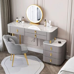 modern makeup vanity set with lighted mirror and drawers, makeup vanity table with storage cabinet and vanity chair, 3 color light adjustable brightness, deal for home bedroom decor (mv02,31.5")