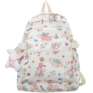 hapiki kawaii backpack with cute accessories 15.6 inch laptop casual travel daypacks new semester gifts aesthetic bag (01-beige,15.6 inch)