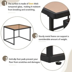 Modern Nested Coffee Table Set with High-Low Combination Design,Adjustable 2 Tier Living Room Center Table and end Table with Metal Frame and Brown Tempered Glass. (Black~Metal Frame)