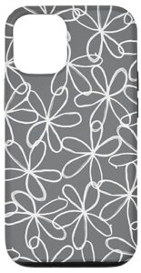 iphone 13 pro white line art flowers floral on a dark grey case