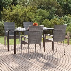 WHOPBXGAD 5 Piece Patio Dining Set Rattan Chair,Gardens Patio Furniture,Oak Patio Furniture Set,Sui for Gardens, lawns, terraces, poolsides, patios,Gray Poly Rattan