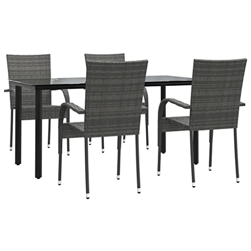 WHOPBXGAD 5 Piece Patio Dining Set Rattan Chair,Gardens Patio Furniture,Oak Patio Furniture Set,Sui for Gardens, lawns, terraces, poolsides, patios,Gray Poly Rattan