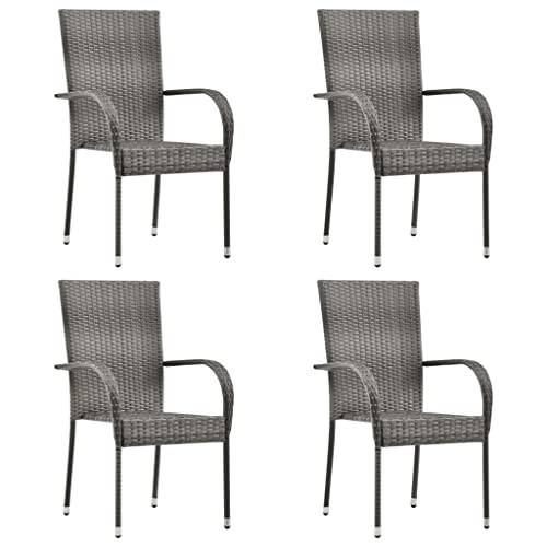 WHOPBXGAD 5 Piece Patio Dining Set Rattan Chair,Gardens Patio Furniture,Oak Patio Furniture Set,Sui for Gardens, lawns, terraces, poolsides, patios,Gray Poly Rattan